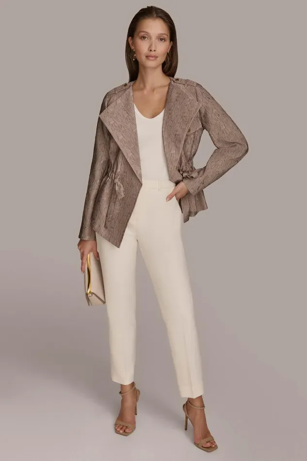 Women Donna Karan Blazers TEXTURED JACKET WITH TIE BELT Mink