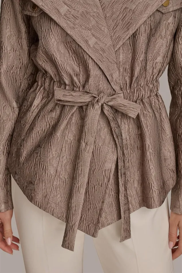 Women Donna Karan Blazers TEXTURED JACKET WITH TIE BELT Mink
