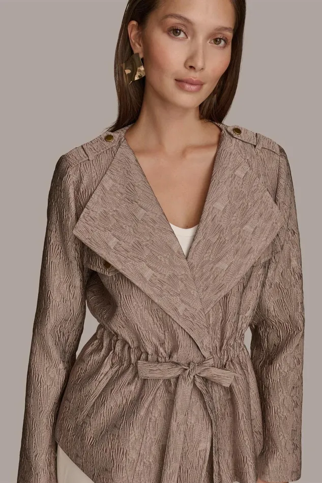 Women Donna Karan Blazers TEXTURED JACKET WITH TIE BELT Mink