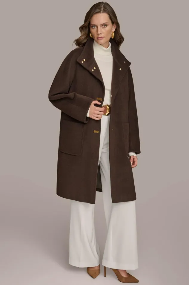 Women Donna Karan Coats And Jackets FUNNEL NECK COAT Brown