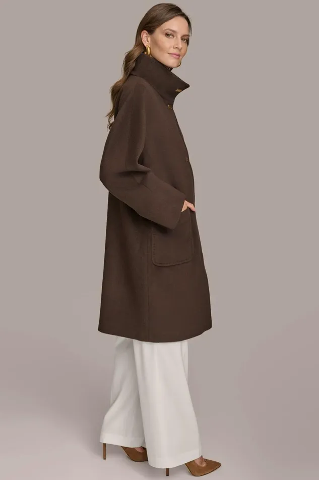 Women Donna Karan Coats And Jackets FUNNEL NECK COAT Brown
