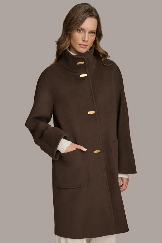 Women Donna Karan Coats And Jackets FUNNEL NECK COAT Brown