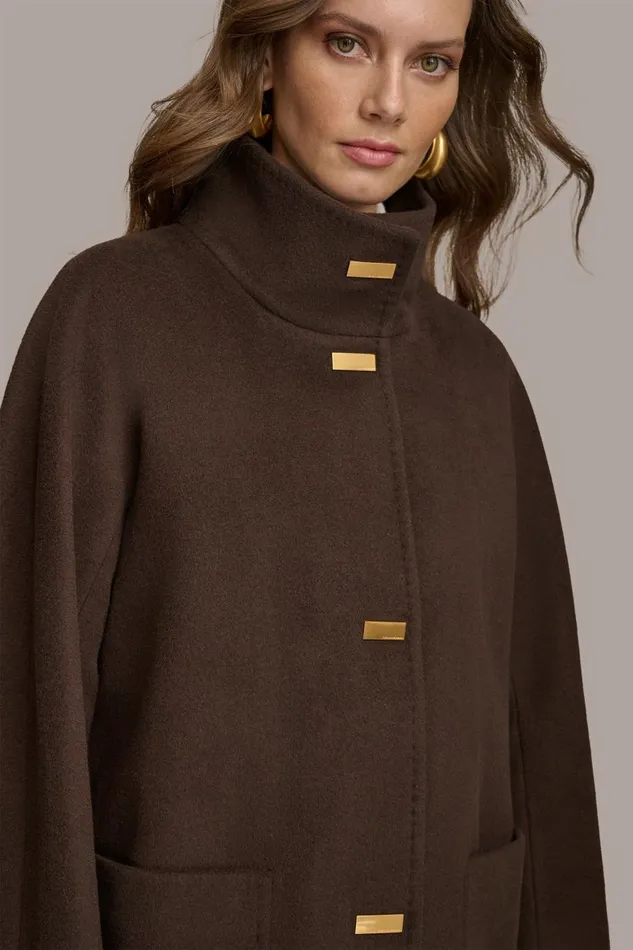 Women Donna Karan Coats And Jackets FUNNEL NECK COAT Brown
