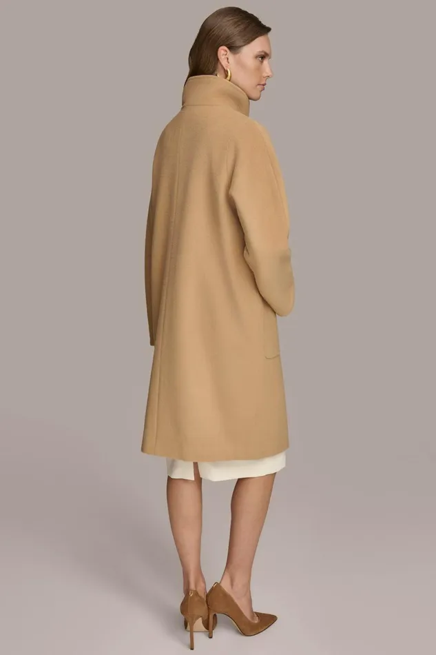 Women Donna Karan Coats And Jackets FUNNEL NECK COAT Camel