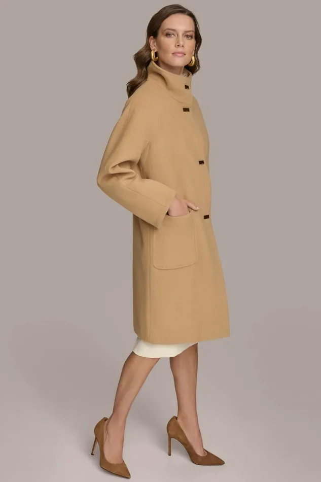 Women Donna Karan Coats And Jackets FUNNEL NECK COAT Camel