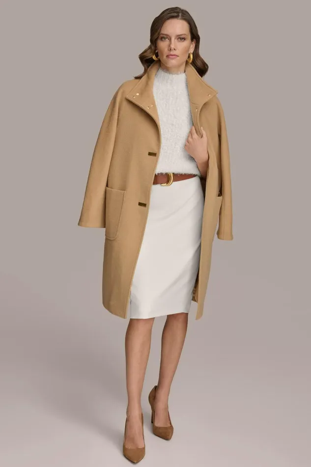 Women Donna Karan Coats And Jackets FUNNEL NECK COAT Camel