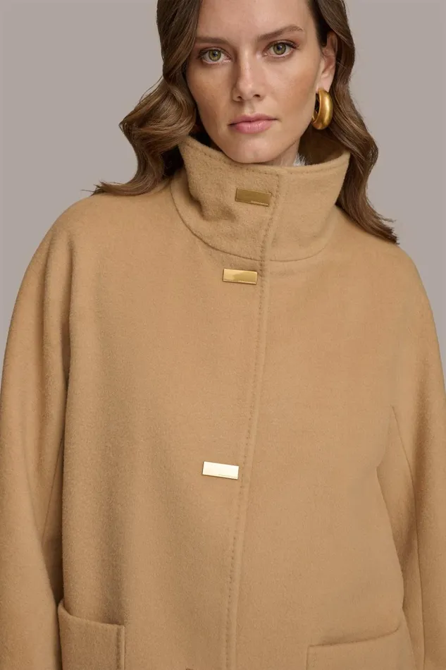 Women Donna Karan Coats And Jackets FUNNEL NECK COAT Camel