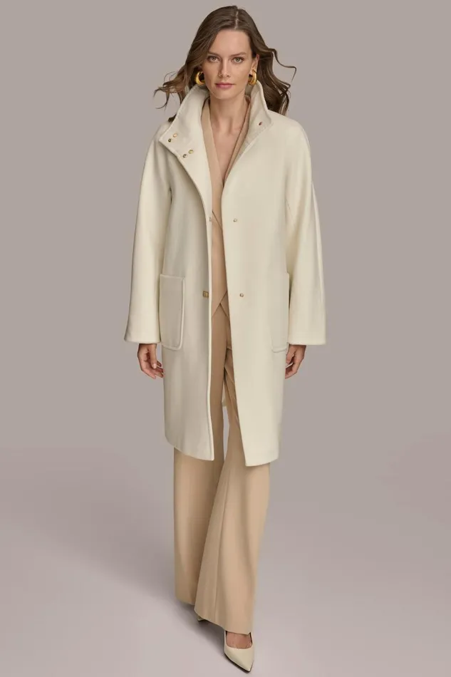 Women Donna Karan Coats And Jackets FUNNEL NECK COAT Ivory