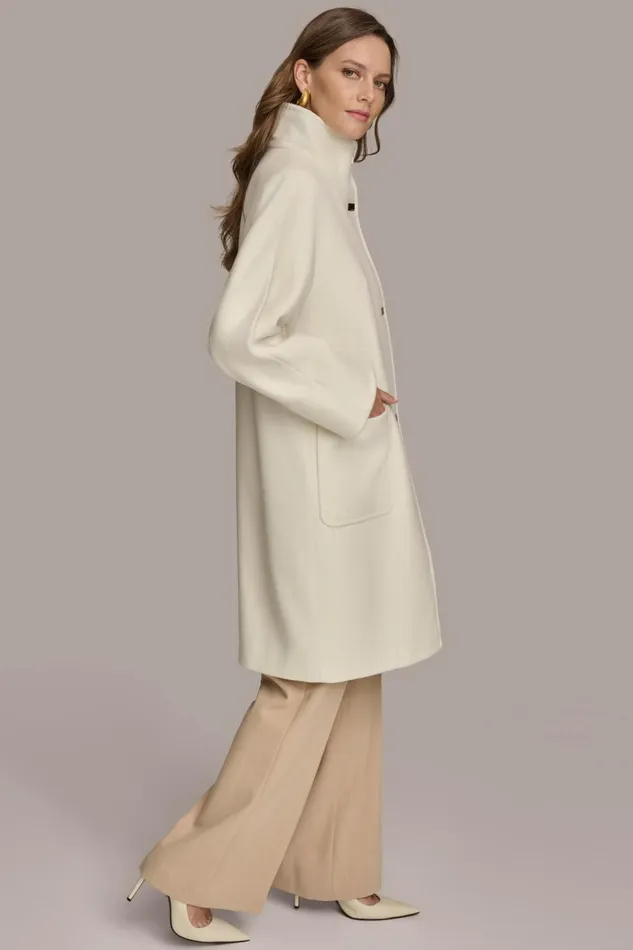 Women Donna Karan Coats And Jackets FUNNEL NECK COAT Ivory