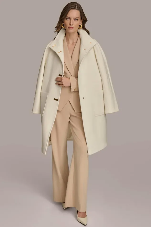 Women Donna Karan Coats And Jackets FUNNEL NECK COAT Ivory