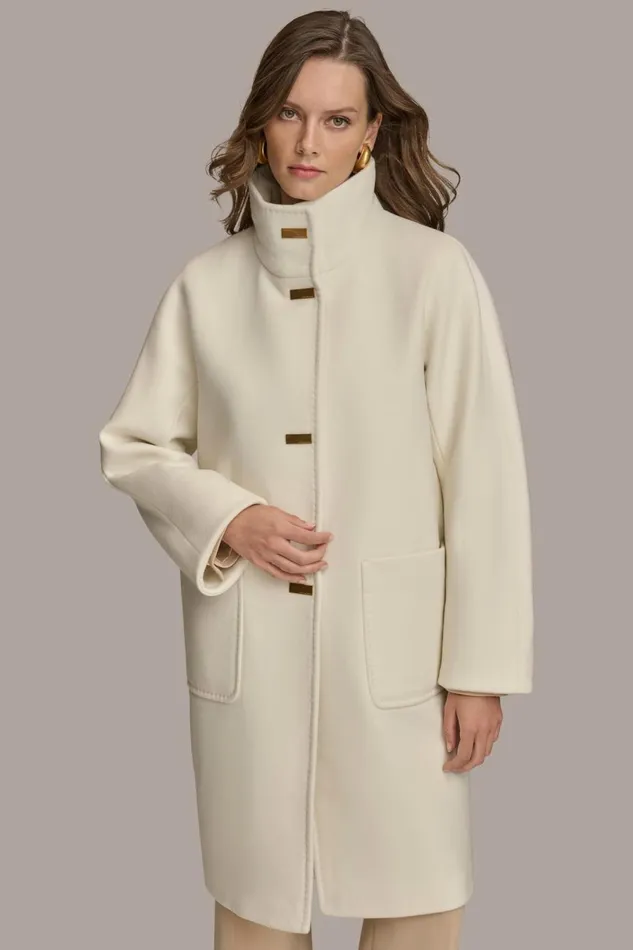 Women Donna Karan Coats And Jackets FUNNEL NECK COAT Ivory
