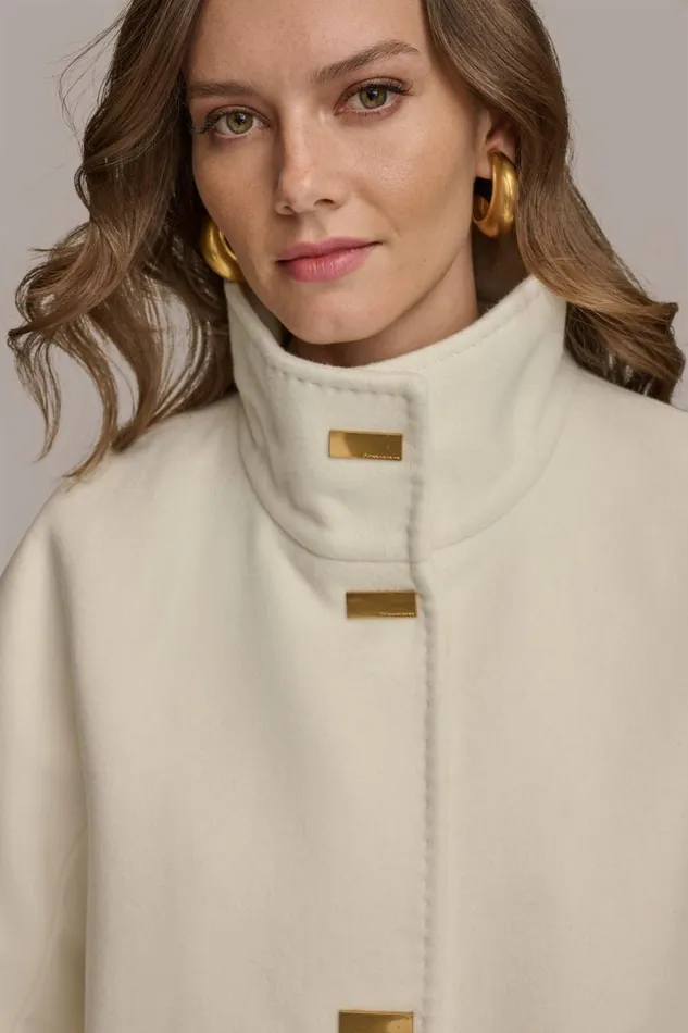 Women Donna Karan Coats And Jackets FUNNEL NECK COAT Ivory