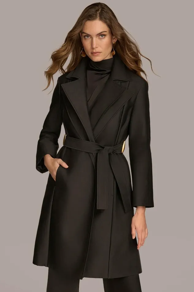 Women Donna Karan Coats And Jackets LAYERED EFFECT COAT Black