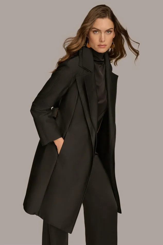 Women Donna Karan Coats And Jackets LAYERED EFFECT COAT Black
