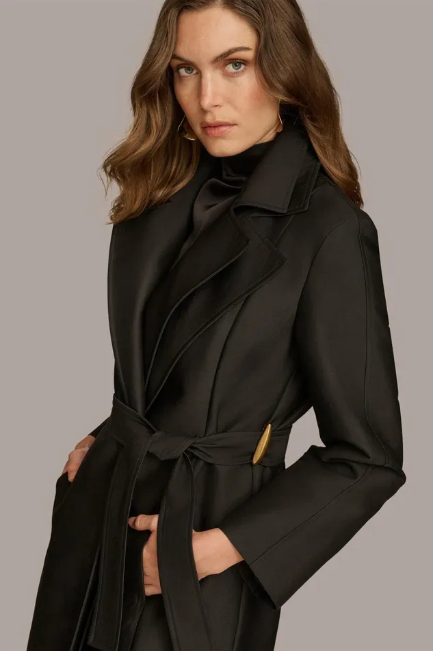Women Donna Karan Coats And Jackets LAYERED EFFECT COAT Black