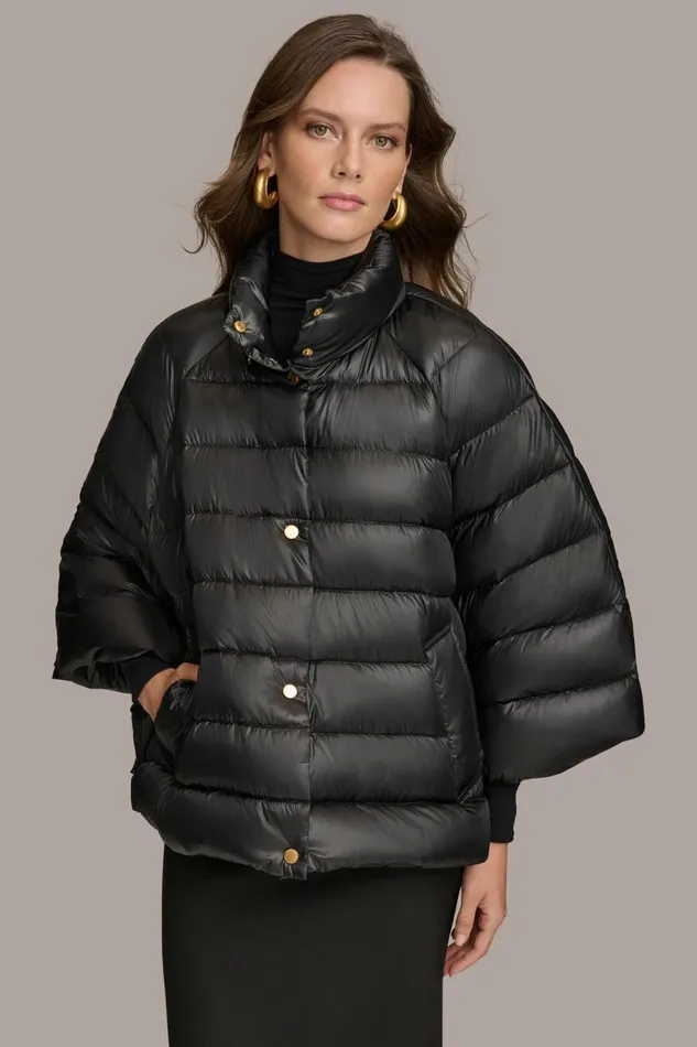 Women Donna Karan Coats And Jackets PUFFER CAPE Black