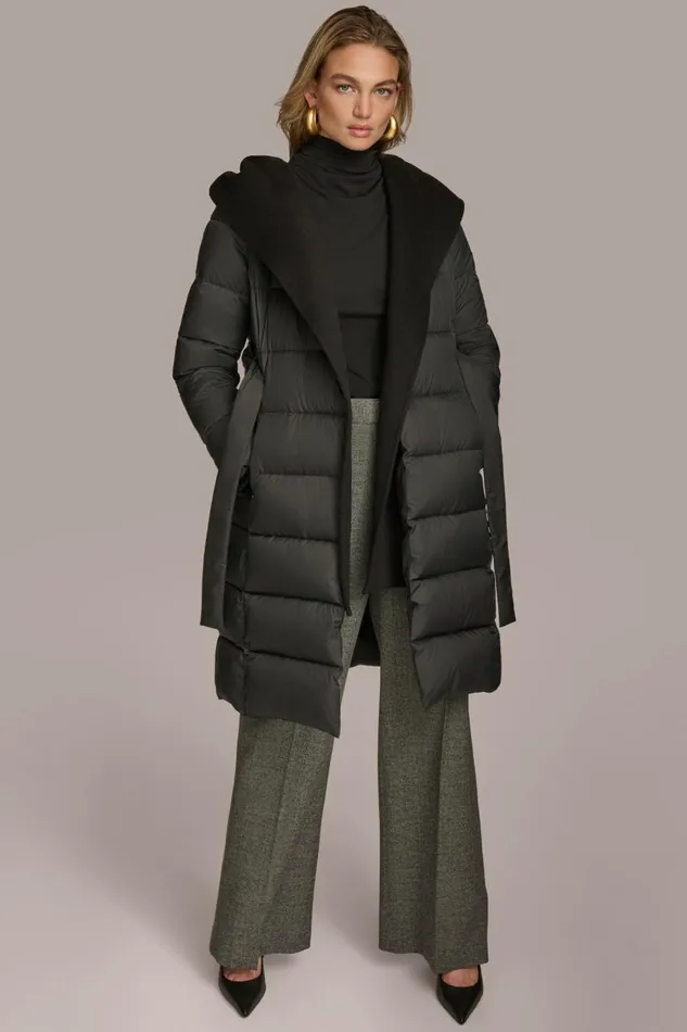 Women Donna Karan Coats And Jackets TIE WAIST PUFFER Black