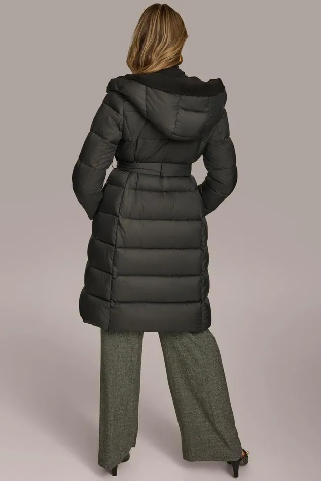 Women Donna Karan Coats And Jackets TIE WAIST PUFFER Black
