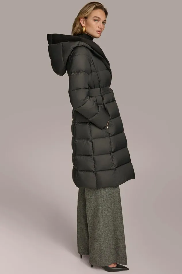 Women Donna Karan Coats And Jackets TIE WAIST PUFFER Black
