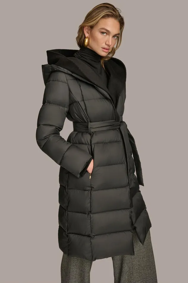 Women Donna Karan Coats And Jackets TIE WAIST PUFFER Black