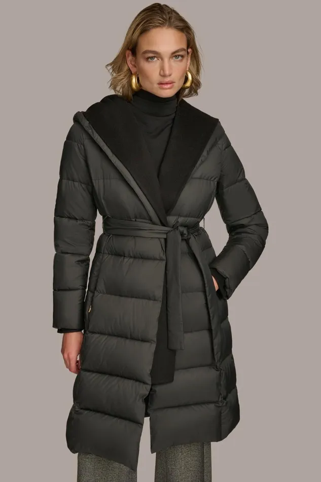 Women Donna Karan Coats And Jackets TIE WAIST PUFFER Black