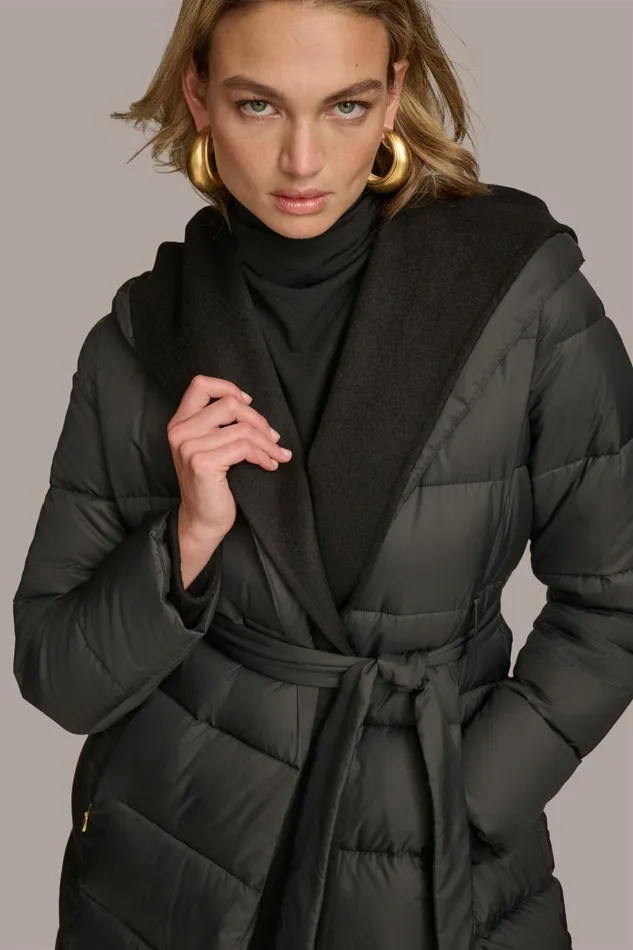 Women Donna Karan Coats And Jackets TIE WAIST PUFFER Black