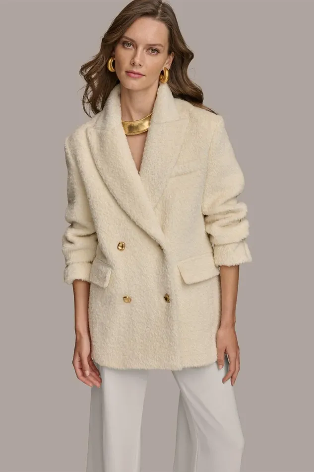 Women Donna Karan Coats And Jackets WOOL COAT Ivory