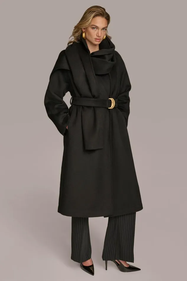 Women Donna Karan Coats And Jackets WOOL LONG COAT Black