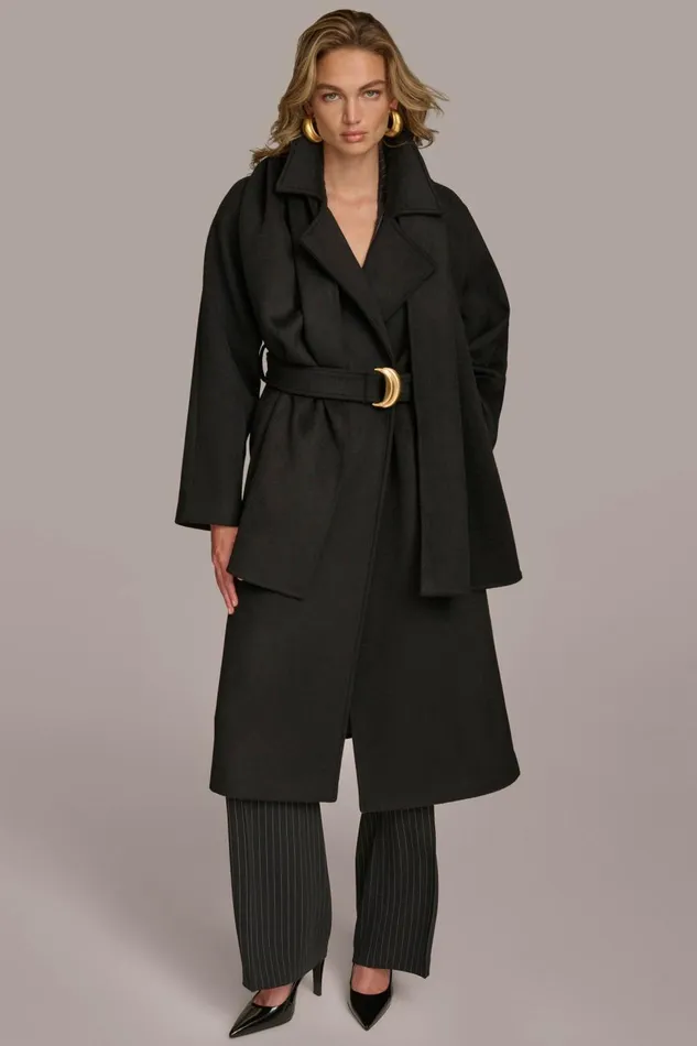 Women Donna Karan Coats And Jackets WOOL LONG COAT Black