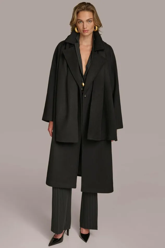 Women Donna Karan Coats And Jackets WOOL LONG COAT Black