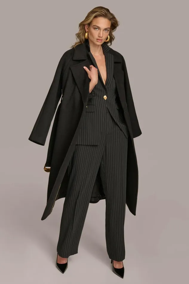Women Donna Karan Coats And Jackets WOOL LONG COAT Black