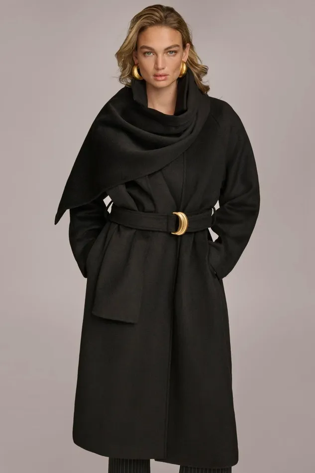Women Donna Karan Coats And Jackets WOOL LONG COAT Black