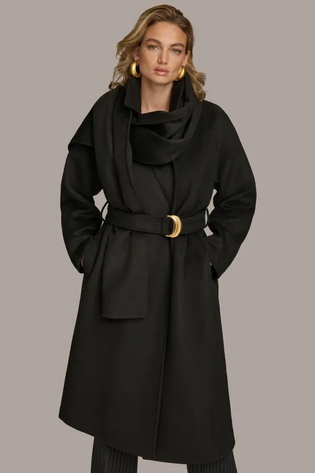 Women Donna Karan Coats And Jackets WOOL LONG COAT Black