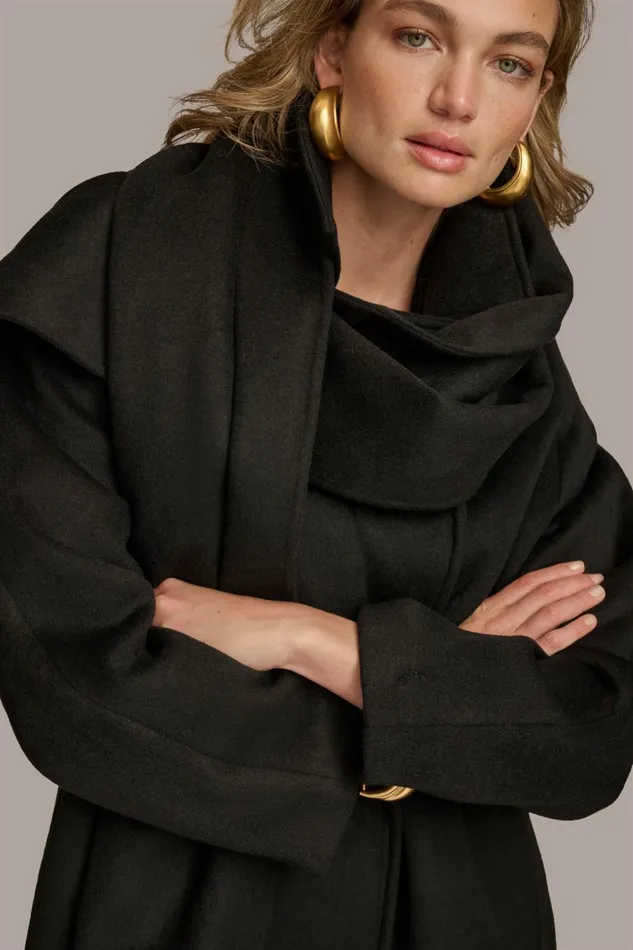 Women Donna Karan Coats And Jackets WOOL LONG COAT Black