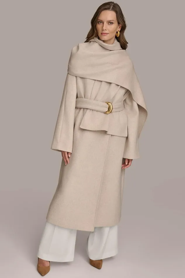 Women Donna Karan Coats And Jackets WOOL LONG COAT Bone Heather