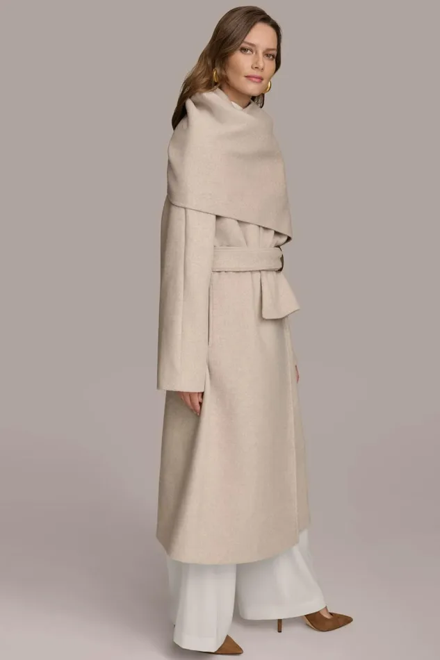 Women Donna Karan Coats And Jackets WOOL LONG COAT Bone Heather