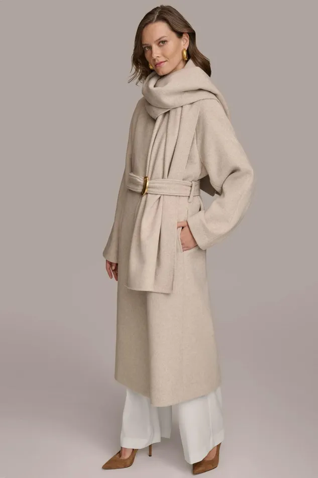 Women Donna Karan Coats And Jackets WOOL LONG COAT Bone Heather