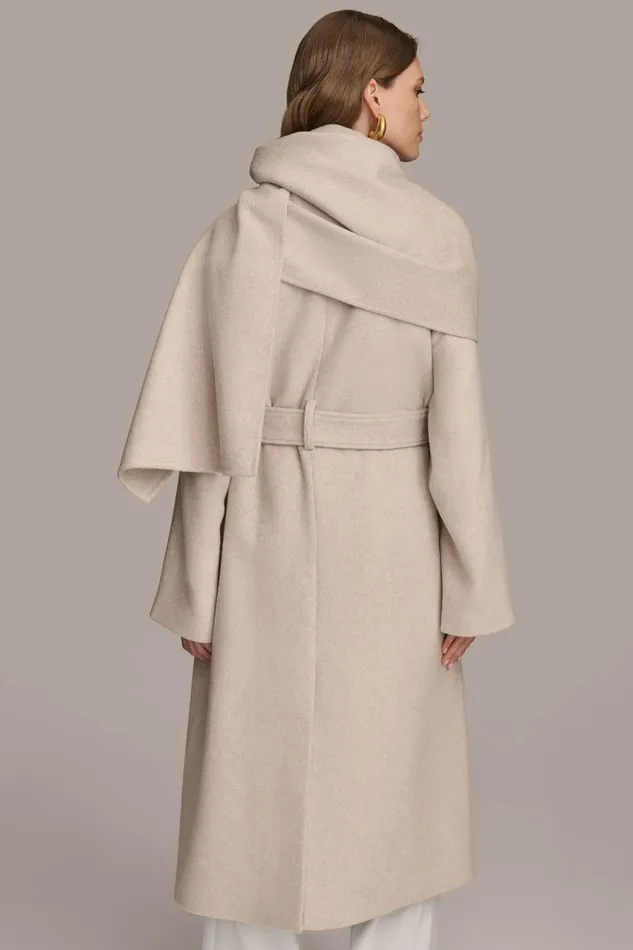 Women Donna Karan Coats And Jackets WOOL LONG COAT Bone Heather
