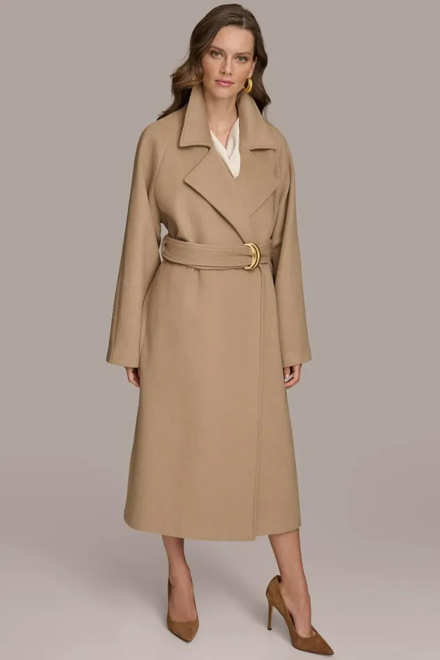 Women Donna Karan Coats And Jackets WOOL LONG COAT Khaki