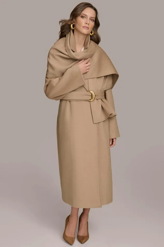 Women Donna Karan Coats And Jackets WOOL LONG COAT Khaki