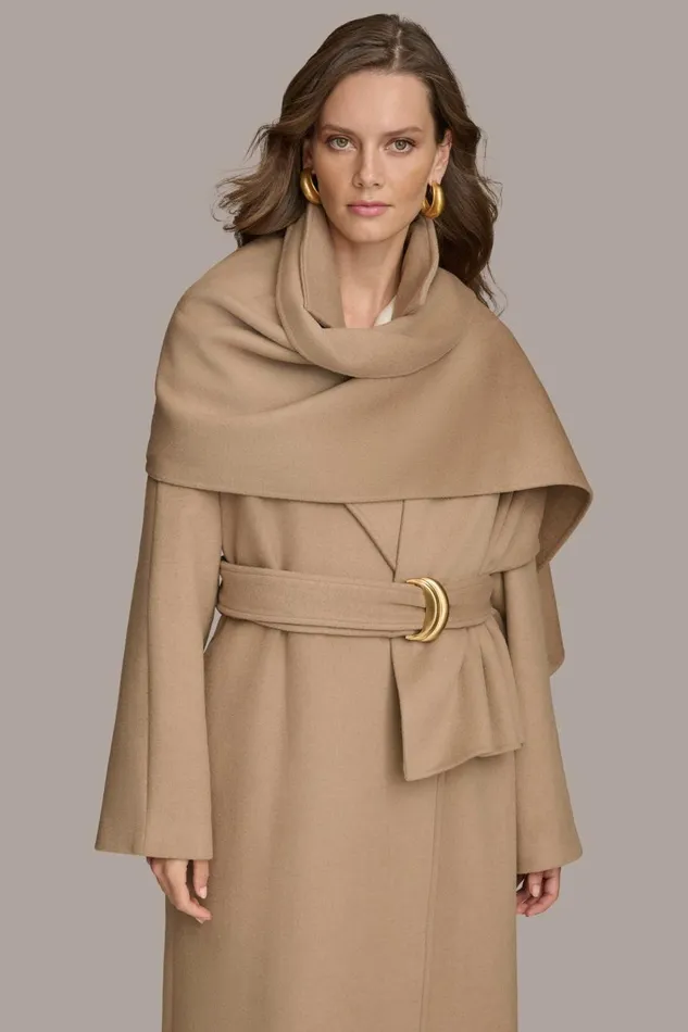 Women Donna Karan Coats And Jackets WOOL LONG COAT Khaki