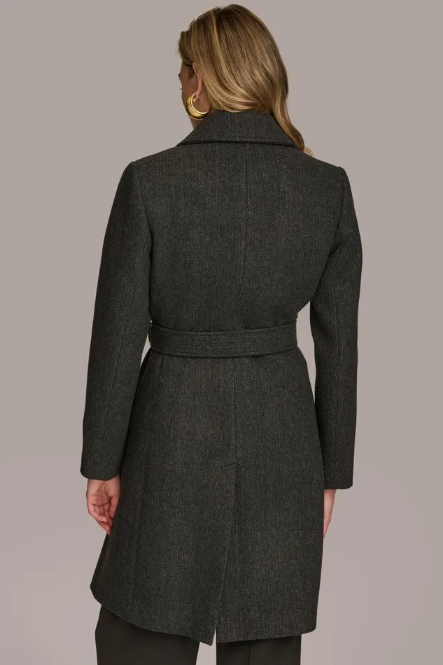 Women Donna Karan Coats And Jackets WOOL LONG WRAP COAT Black
