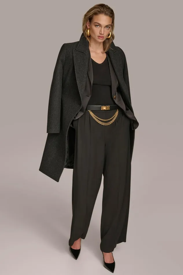 Women Donna Karan Coats And Jackets WOOL LONG WRAP COAT Black