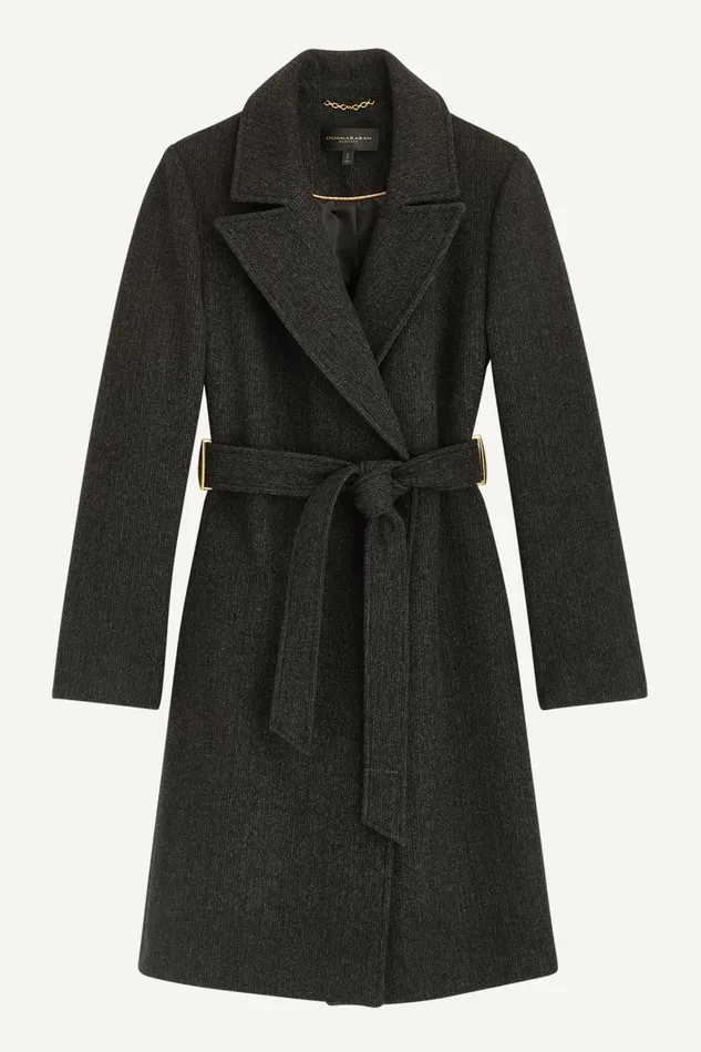Women Donna Karan Coats And Jackets WOOL LONG WRAP COAT Black