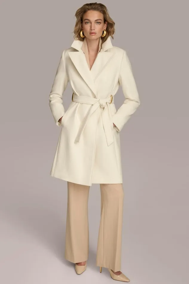 Women Donna Karan Coats And Jackets WOOL LONG WRAP COAT Ivory