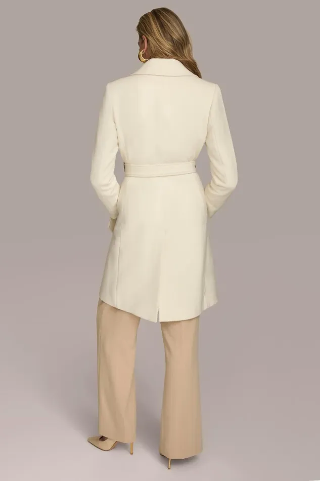 Women Donna Karan Coats And Jackets WOOL LONG WRAP COAT Ivory