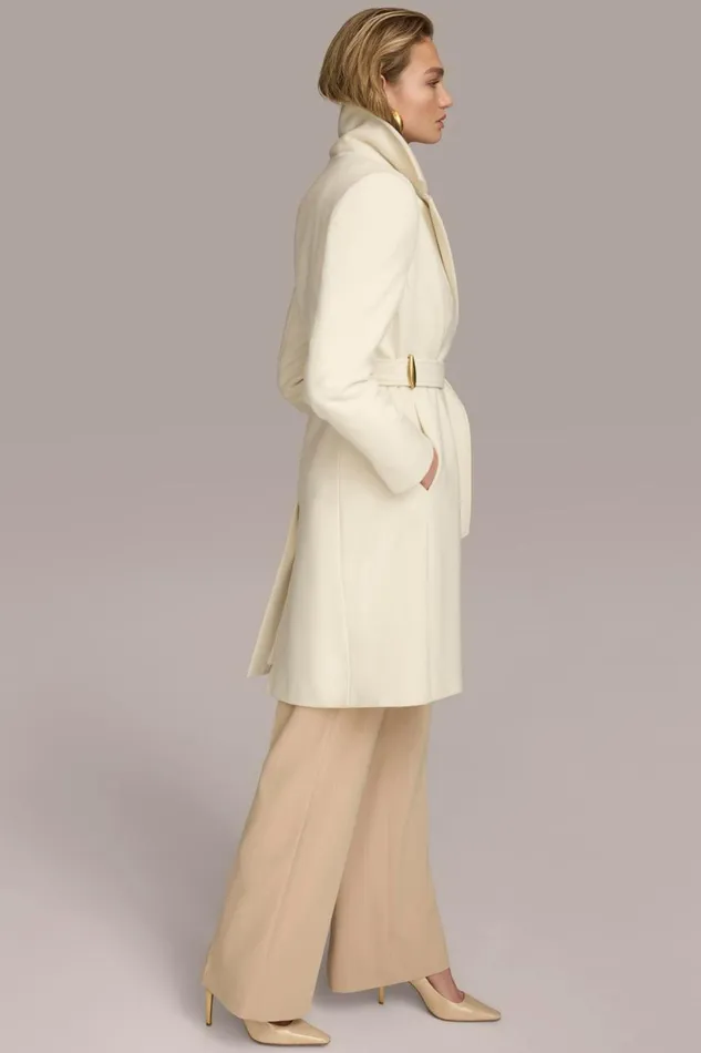 Women Donna Karan Coats And Jackets WOOL LONG WRAP COAT Ivory