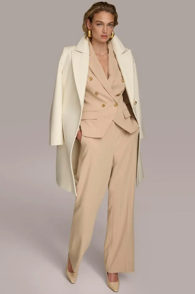 Women Donna Karan Coats And Jackets WOOL LONG WRAP COAT Ivory