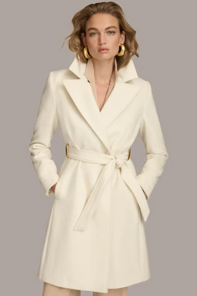Women Donna Karan Coats And Jackets WOOL LONG WRAP COAT Ivory