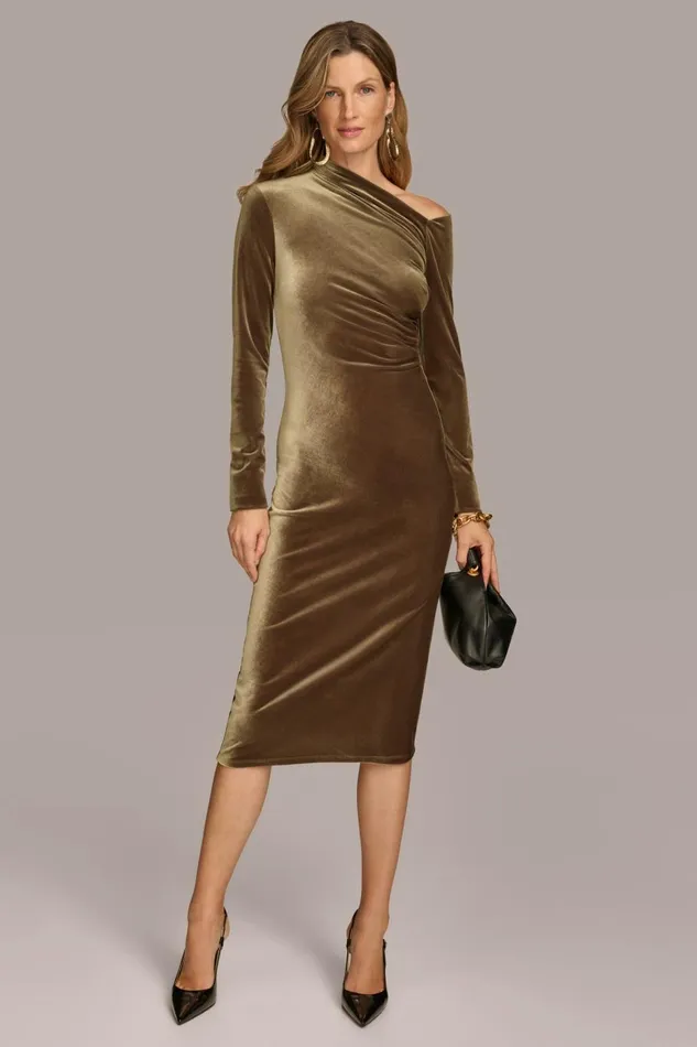 Women Donna Karan Dresses And Jumpsuits ASYMMETRICAL NECKLINE DRESS Beech